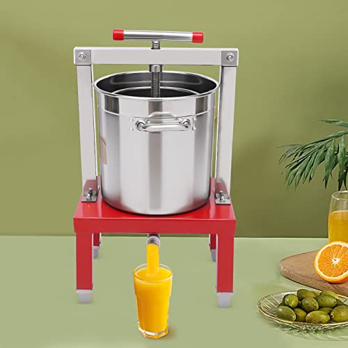 Stainless Steel Fruit & Honey Press - 13L Manual Juice Extractor for Wine, Cider, Beekeeping with Adjustable Stand, 9.8" Basket - Ideal for Apples, Grapes, Beeswax (Red) - color: Red