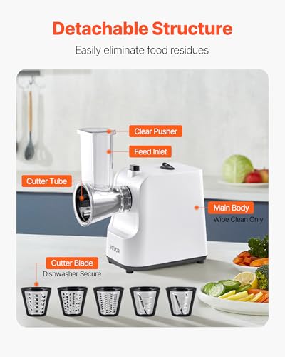 VEVOR Electric Cheese Grater Salad Maker, 200W Salad Shooter, Electric Vegetable Slicer Shredder Chopper for Fruits with 5 Attachments, Stainless Steel Food Cutter for Vegetables, and Cheeses - size: Electric-Salad-Stainless Steel