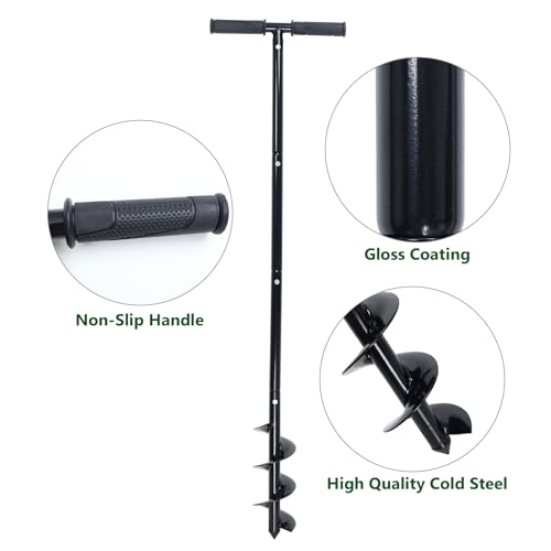 Post Hole Digger Manual 6" x 41" Garden Auger Spiral Drill with T Shaped Handle for Digging Planting Bulb Bedding