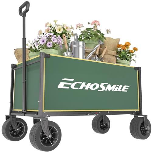 EchoSmile Collapsible Wagon Cart, Heavy Duty 400lbs Capacity, Green - color: Green&yellow