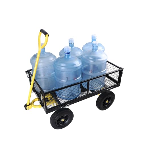 Wagon with Removable Sides - Farm, Warehouse & Garden Dump Cart - Solid Yellow+Black Wheels - color: Yellow+black Solid Wheels