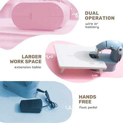 CraftBud Mini Sewing Machine for Beginners, Adults and Kids Sewing Machine - color: Blue, size: Premium Set