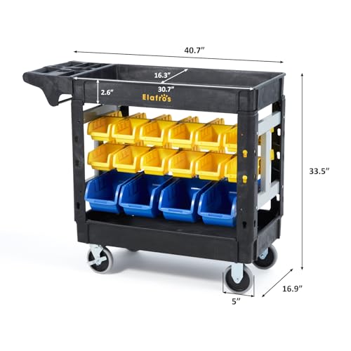ELAFROS 2-Tier Heavy Duty Utility Cart with 32 Storage Bins, 40.7 x 17 in
