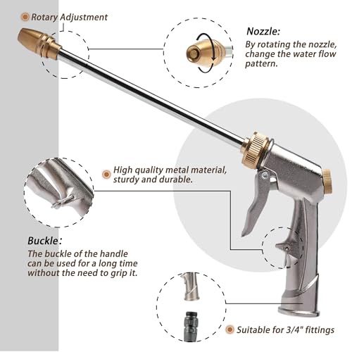High Pressure Hose Nozzle with Soap Dispenser, Metal Foam Sprayer - color: Silver