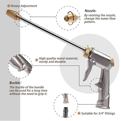 High Pressure Hose Nozzle with Soap Dispenser, Metal Foam Sprayer - color: Silver