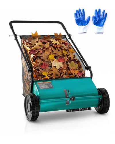 Push Lawn Sweeper, 33.4 in Yard Sweeper with 8 cu ft Bag - color: Green, size: 33.4 in