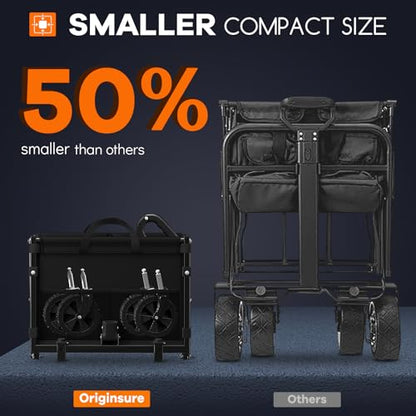 Originsure 100L Portable Collapsible Wagon Cart, 360lbs Heavy Duty, Black