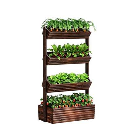 4-Tier Vertical Wooden Raised Garden Bed, herb garden planter, Carbonized - color: Carbonized, size: 4-Tier