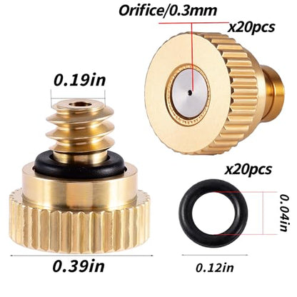 20 Pack Brass Misting Nozzles 10/24 UNC 0.012" (0.3mm) Orifice - size: 20pc 0.3mm-Misting Nozzle With O Ring