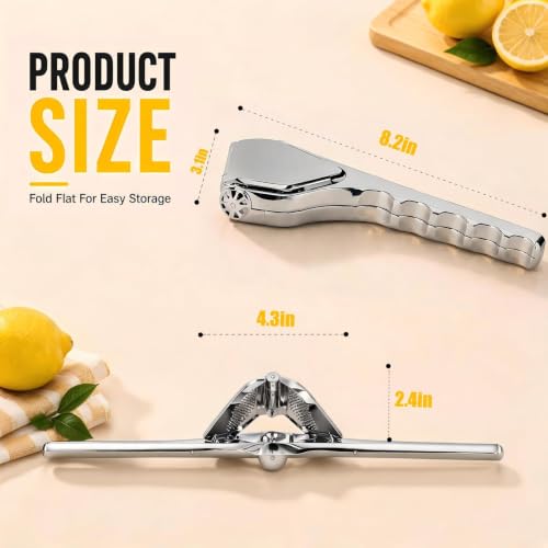 Lemon Squeezer Manual Stainless Steel - Max Extraction Hand Press Lemon Juicer, Metal Heavy-Duty Handheld Lime Squeezer, Easy Squeeze Fold-Flat Lime Citrus Fruit Extractor