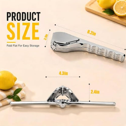 Lemon Squeezer Manual Stainless Steel - Max Extraction Hand Press Lemon Juicer, Metal Heavy-Duty Handheld Lime Squeezer, Easy Squeeze Fold-Flat Lime Citrus Fruit Extractor