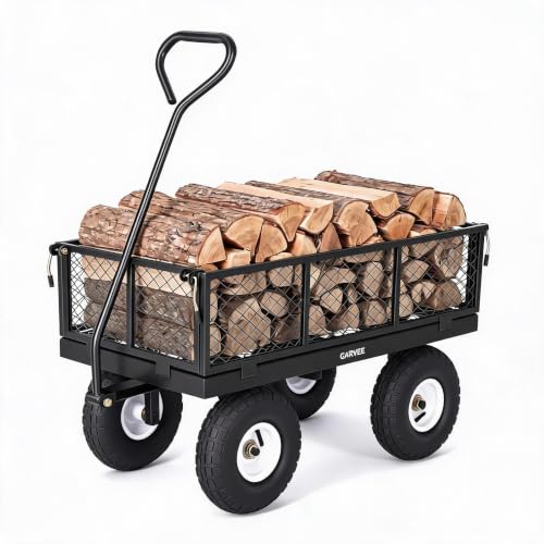 400LBS Black Foldable Steel Mesh Utility Wagon for Backyard Lawn Heavy Hauling - color: Black