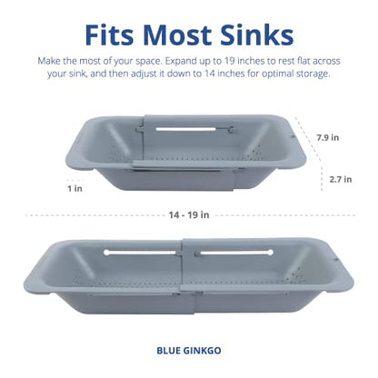 Blue Ginkgo Over Sink Colander, Extendable Kitchen Strainer, Grey - color: Gray, size: 1 Pack