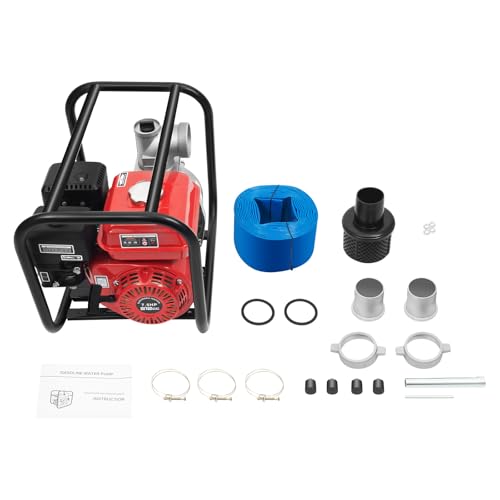 3 Inch Gasoline Engine Water Pump 7.5HP, 4-Stroke Gas Powered Water Pump with Water Pipe, 98.43ft Total Head, 26.25ft Suction, Trash pump for Farm Irrigation, Drainage (3 - Inches)