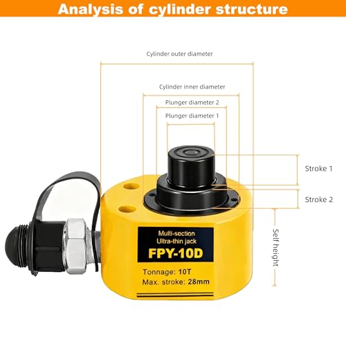 10T Hydraulic Cylinders Multi-Section 28mm/1.1" Stroke Lifting Cylinder - size: 10T Multi-Section 28mm/1.1" Stroke