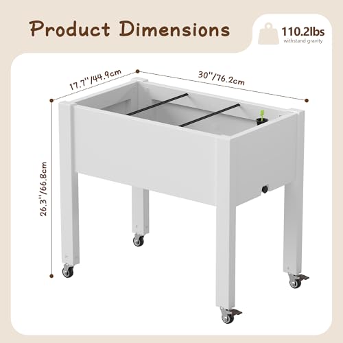 Raised Garden Bed with Wheels, Resin Elevated Planter Box, Ashen - color: Ashen, size: 26.3" H