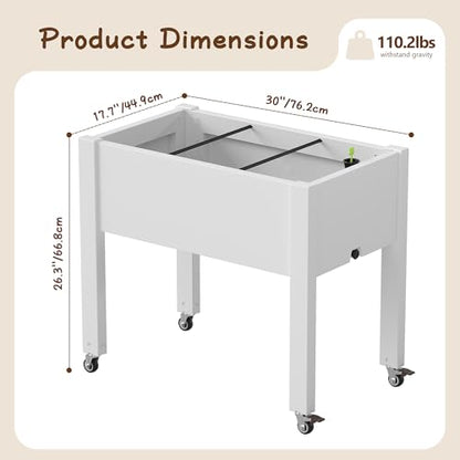 Raised Garden Bed with Wheels, Resin Elevated Planter Box, Ashen - color: Ashen, size: 26.3" H
