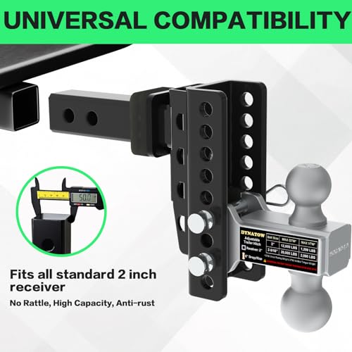 Zero-Noise Adjustable Trailer Hitch for 2 Inch Receiver - 8 Inch Drop/Rise - color: Grey, size: 8 Inch Drop/Rise
