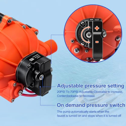12V Fresh Water Pump,Sprayer Pump,7.0GPM,75PSI 5 Chamber Self-Priming Diaphragm Pump,Ideal for Agricultural Spraying,RV,Marine,Yacht Sprayer and Pressure Washing-1/2 MNPT Connection - color: Orange1