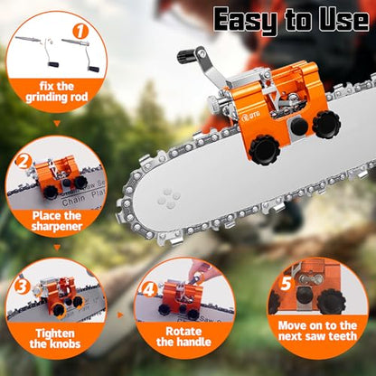 QTG Manual Chainsaw Sharpener, 30° Portable Hand Crank Chain Grinder Kit
