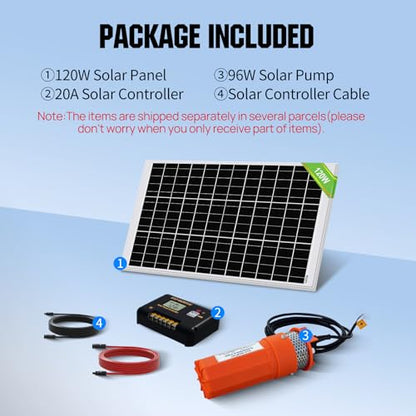 ECO-WORTHY Solar Well Pump Kit - 100W Solar Panel with 12V Deep Well Water Pump for Off-grid Living or Irrigation, Farm & Ranch-DELIVERY IN 2 PARCELS One - style: 12V 100FT 1.6GPM Kit