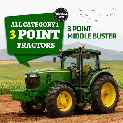 3 Middle Buster Plow Compatible with Category 1 3-Point Quick Hitch
