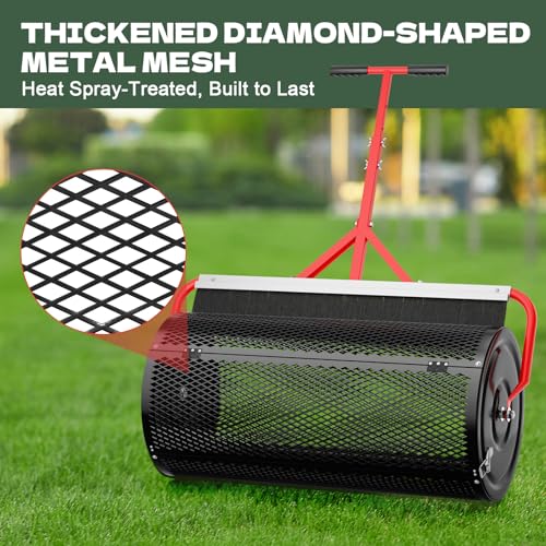 Compost Peat Moss Spreader with Brush Mesh Cleaner, 30 Inch Lawn Roller - size: 30 INCH