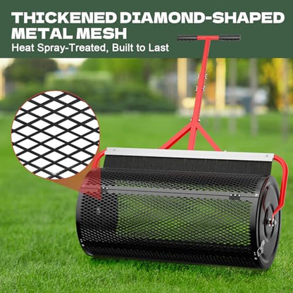 Compost Peat Moss Spreader with Brush Mesh Cleaner, 30 Inch Lawn Roller - size: 30 INCH