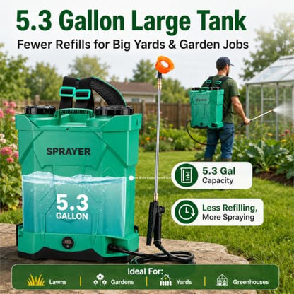 5.3 Gallon Battery Powered Backpack Sprayer, 21V Battery with 8 Nozzles