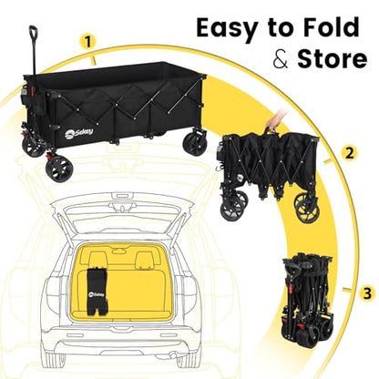 Sekey 300L Extended Collapsible Wagon, 660 lb Capacity, 48 in Long - color: Black