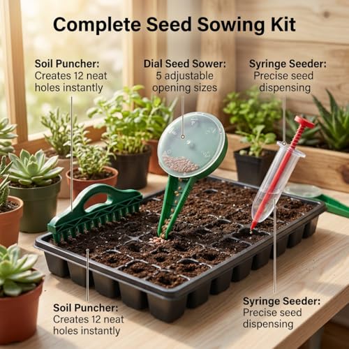 The Row Seeder by Seeding Squar&Mini Seed Planter Tool,Handheld Garden Tool for Precise Seed & Seedling,Adjustable Hand Sowing Seeder with 5 Dial Settings for Flowers, Vegetables