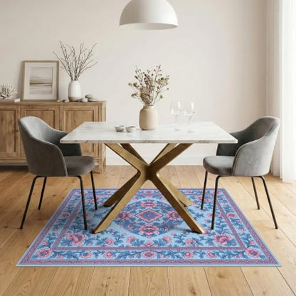 5'x7' Pink Blue Chinoiserie Floral Medallion Washable Area Rug - color: Blue/Pattern 10, size: 5' x 7' (Rectangular)