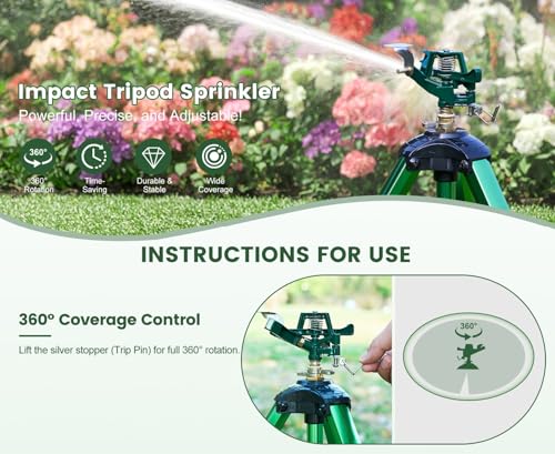 Tripod Sprinkler - Adjustable Height Yard Impact Sprinkler, with 360° Full Spray Water Sprinkler for Lawn, Garden & Agricultural Irrigation