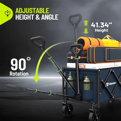 HIKEMOON 43'' Extra Long Folding Wagon with Extended Tailgate, Blue - color: Navy Blue
