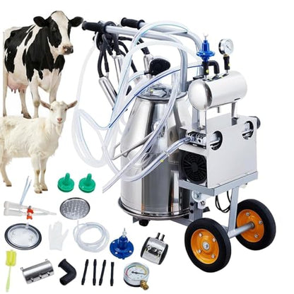 Electric Milking Machine, 25L Stainless Steel Cow Milker Cart