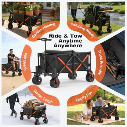 WISELD GT3 Electric Wagon Cart with 2 Seats for Adults, Rideable Tow-Assist