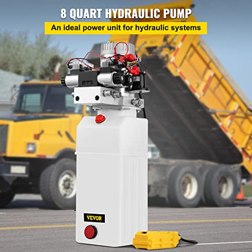 VEVOR Hydraulic Pump 12V DC Hydraulic Power Unit Double Acting Double Solenoid Hydraulic Power Pack Unit with 8L Plastic Tank Max Pressure 200 Bar for Car Liftng
