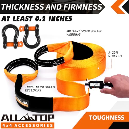 ALL-TOP Heavy Duty Tow Strap Recovery Kit: 3 inch x 20ft (35,000lbs) 100% Nylon and 22% Elongation Snatch Strap + 3/4 Heavy Duty D Ring Shackles (2pcs) + Storage Bag - size: 3" x 20’ Kit