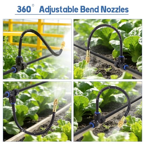Kalolary 100FT Misting Cooling System with 360°Adjustable Nozzles - size: 100FT with Adjustable Brass Spray Nozzles