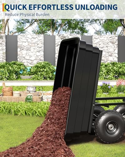 GarveeLife Poly Dump Cart - Heavy Duty 600 LBS Garden Cart with Quick-Release Dumping 10 in Tires, Utility Wagon for Yard Work, Landscaping, Gardening - size: 600 lbs