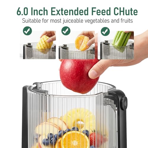 3-in-1 Cold Press Juicer, 6" Wide Chute Masticating Juicer - color: White