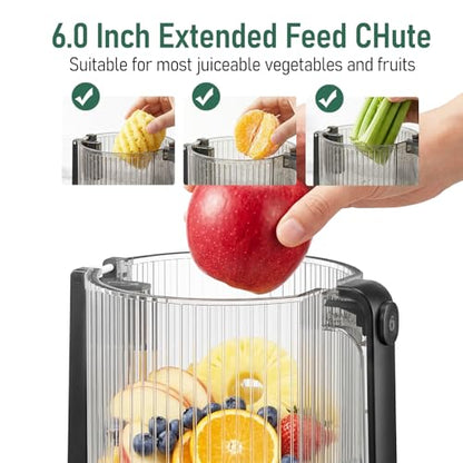 3-in-1 Cold Press Juicer, 6" Wide Chute Masticating Juicer - color: White