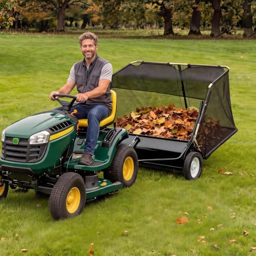Garvee 52" Lawn Sweeper Tow Behind with 33.55 Cu. ft. Hopper - color: Black, size: 52 Inch