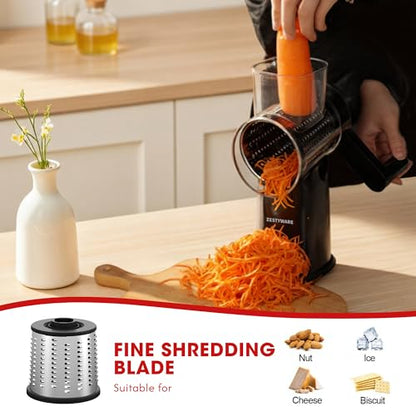Rotary Cheese Grater Hand Crank with Foldable Handle, Three Blades - color: Black