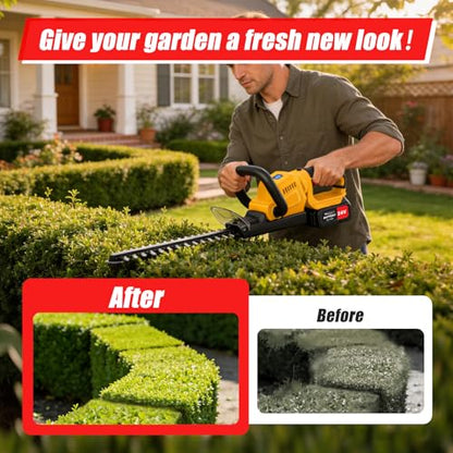 Cordless Hedge Trimmer with 2 x 4.0ah Battery, 24V Tree Bush Trimmer - color: Bright Yellow