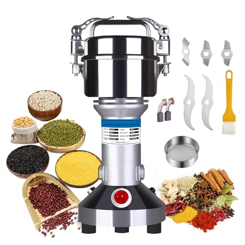 2000W Electric Grain Grinder, Stainless Steel Commercial Grade Dry Mill - Ultra-Fine Powder Machine for Wheat, Rice, Corn, Spices & Coffee - High-Speed Flour Maker for Home Kitchen or Professional Use