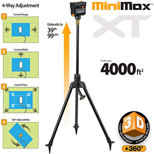Melnor 65178AMZ MiniMax Turbo Oscillating Sprinkler on Tripod, 4000 sq. ft., 4-Way Adjustable, Quick Connect Bundle, Black, Yellow - style: QuickConnect Set