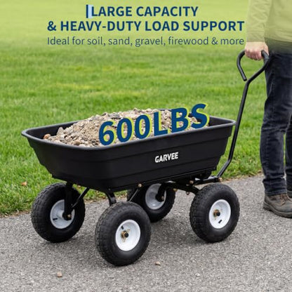 Garvee Garden Dump Cart, 600lb Heavy Duty Poly Wagon with Pneumatic Tires - size: 600LBS