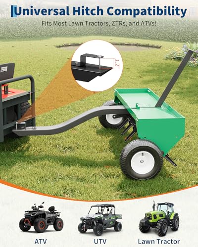 40" Tow Behind Lawn Plug Aerator with Universal Hitch, Green - color: Green-40 Inch