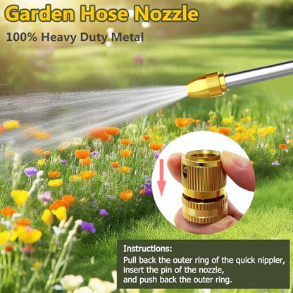 Heavy Duty Garden Hose Nozzle Sprayer - 100% Metal High Pressure Water Gun with Adjustable Spray Modes, Brass Tip & Quick Connectors, Non-Slip Grip for Watering Plants, Lawn, Car Wash & Patio Cleaning